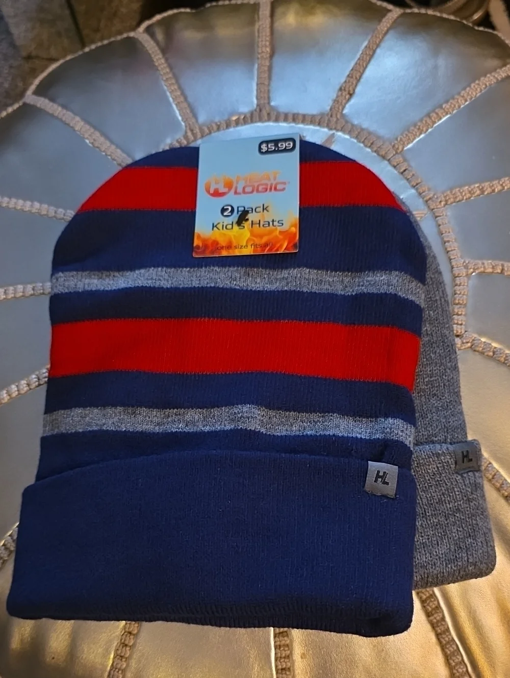 Kids' 2-Pack Knit Beanie Set - Navy, Red & Gray